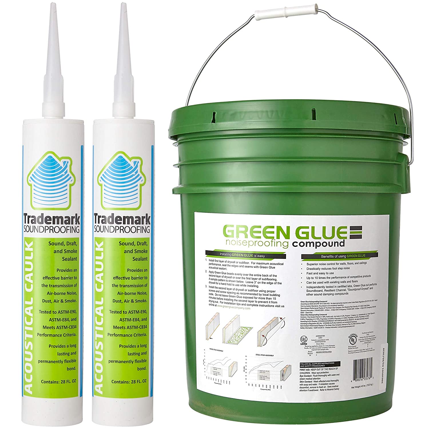 Green Glue Damping Bucket, 2 Tubes Acoustic Caulk