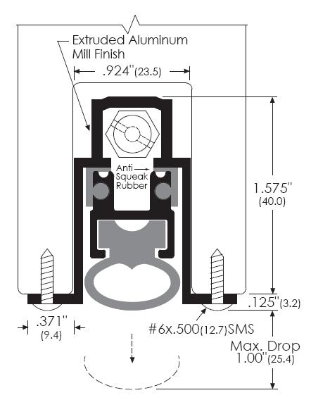 Product Specs for Automatic Door Bottom, www.TMSoundproofing.com