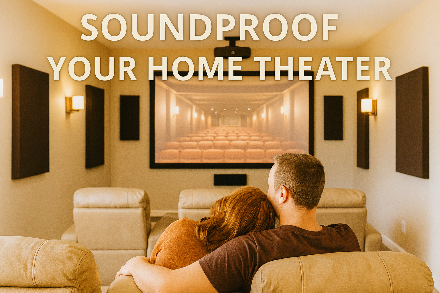 Couple enjoying a cozy home theater with soundproofing
