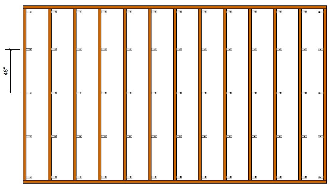 Suggested Layout for RSIC-LP Clip, 24" Framing for 1 Gypsum Boards, www.TMSoundproofing.com