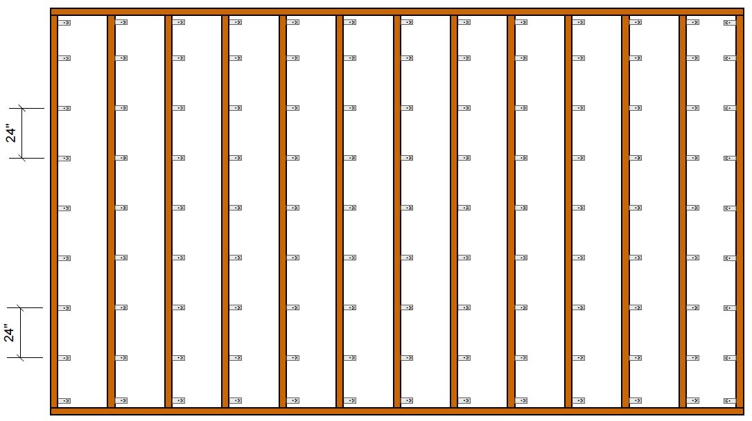Suggested Layout for RSIC-LP Clip, 24" Framing for 2 Gypsum Boards, www.TMSoundproofing.com